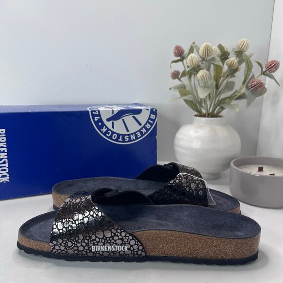 Birkenstock Madrid BS Birko Flur Sandal Metallic Stone Black Men 10/EU 43 NWB - Picture 7 of 9